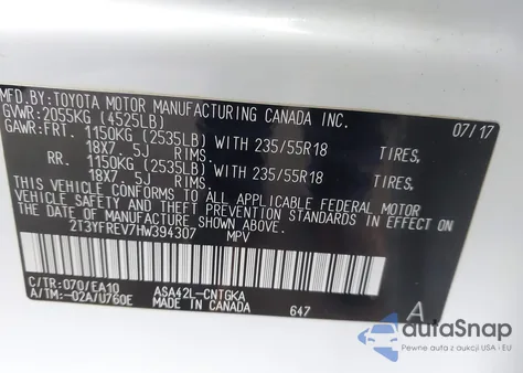 2017 Toyota Rav4 Limited from USA, damaged, VIN 2T3YFREV7HW394307